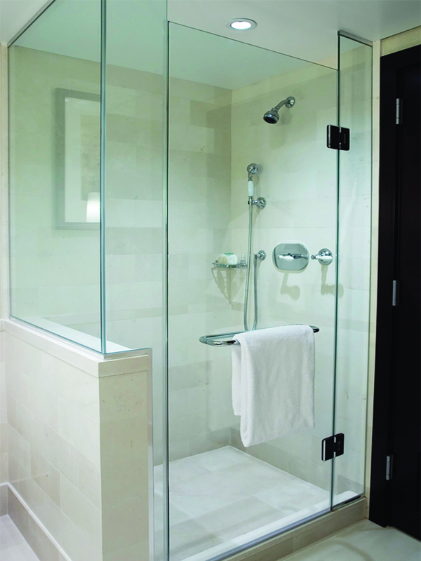 corner shower glass with glass to glass hinges