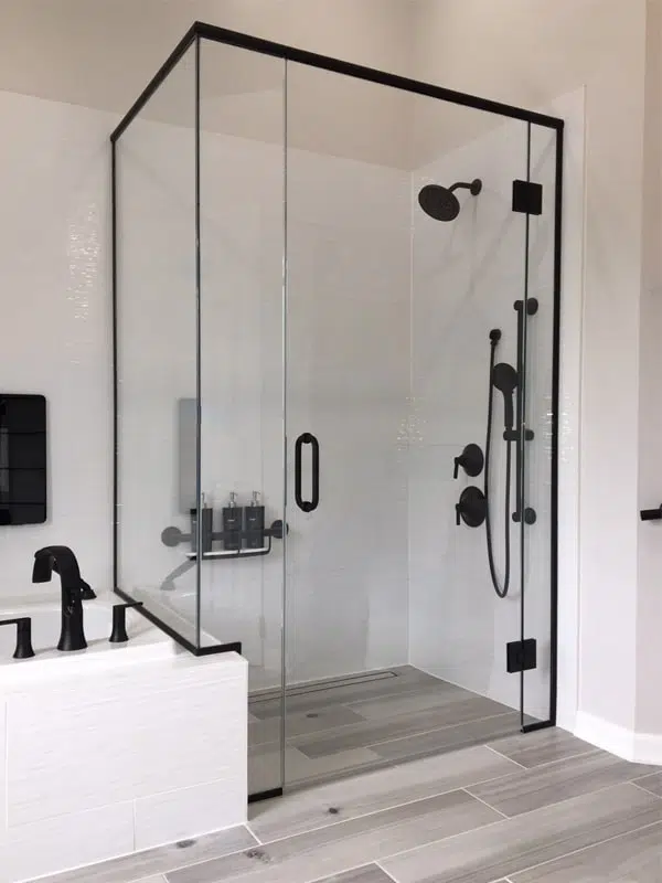 black shower glass partition in Dubai