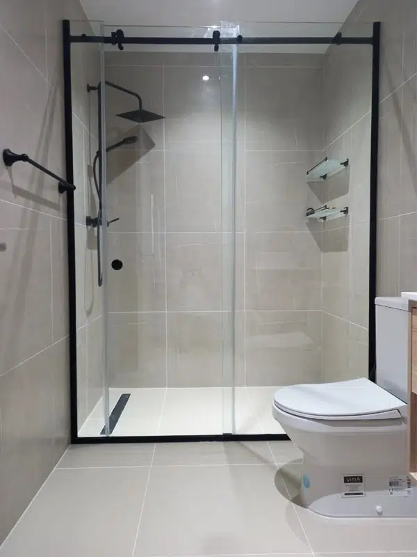 black sliding glass partition